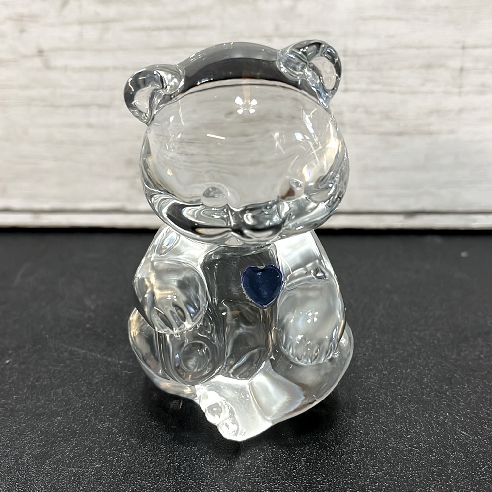 Vintage Fenton Glass Teddy Bear Figurine with Blue Heart